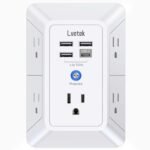 Lvetek 5 Outlet Extender Multi Plug Wall Outlets With 4 Usb Charging Ports (1 Usb C Outlet), 3 Sided 1680J Surge Protector Power Strip Usb Wall Charger for Home, Office, Travel, Etl Listed, White