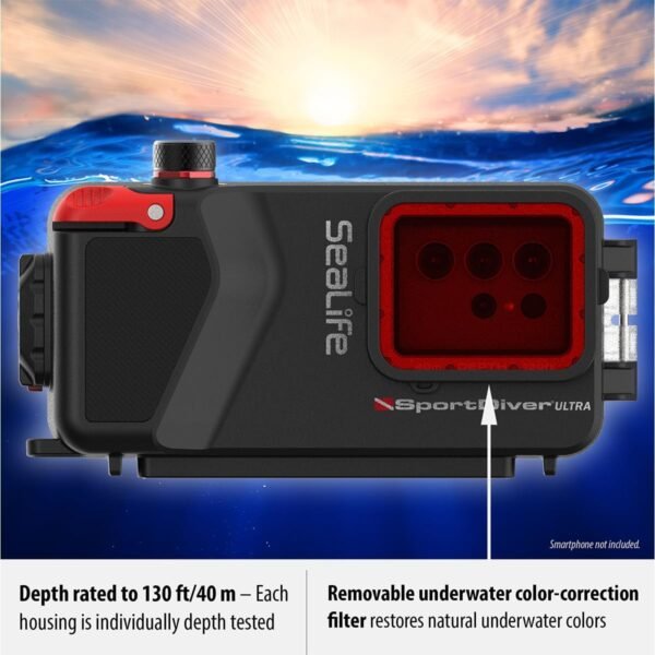 SeaLife SportDiver Ultra Underwater Smartphone Scuba Housing – Dive to 130', Waterproof Photography, Easy Camera Controls, with Leak Alarms, Fits Most Phones