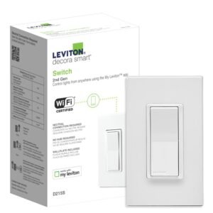 Leviton Decora Smart Switch, Wi-Fi 2nd Gen, Neutral Wire Required, Works with Matter, My Leviton, Alexa, Google Assistant, Apple Home/Siri & Wired or Wire-Free 3-Way, D215S-2RW, White