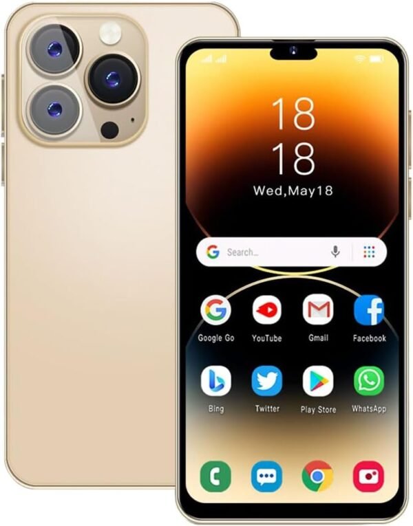 Unlocked Mobile Phones, 6.3 inch HD Display, Android10.0, Dual SIM, Dual Cameras, 1GB RAM+16GB ROM (Expandable to 128GB), Support: WiFi, Bluetooth, FM (Golden)