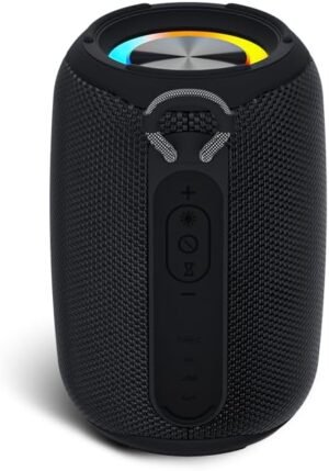 Mini Bluetooth Speaker, Outdoor Waterproof with RGB Flashing Lights, Compatible for PC, Laptop, Smartphones (Black)