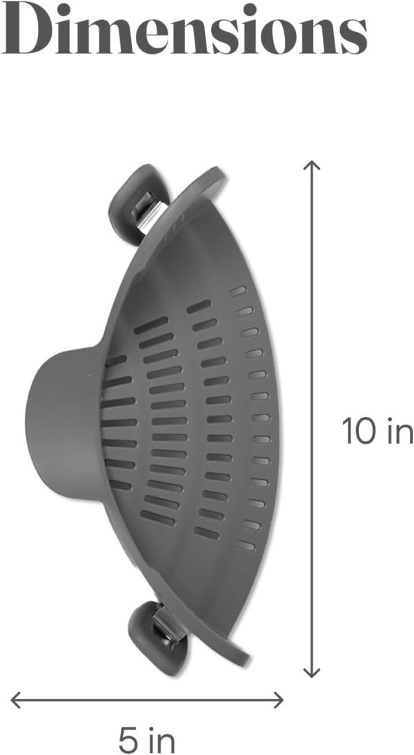 Kitchen Gizmo Snap N' Strain - Silicone Pasta Strainer Clip-On for Pots and Pans - Heat Resistant Colander for Vegetables and Noodles - Kitchen Gadgets for Cooking - Space-Saving Design - Grey