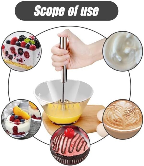 Stainless Steel Semi-Automatic Whisk, 2024 New Stainless Steel Egg Whisk Hand Push Rotary Whisk Blender, Hand Push Mixer Stirrer Tool for Cooking Kitchen Home Egg Milk (10in)
