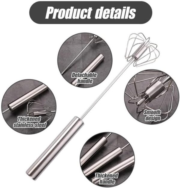 Stainless Steel Semi-Automatic Whisk, 2024 New Stainless Steel Egg Whisk Hand Push Rotary Whisk Blender, Hand Push Mixer Stirrer Tool for Cooking Kitchen Home Egg Milk (10in)