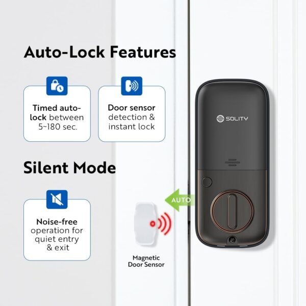 Solity No-Hub Smart Digital Door Lock, Designed in Korea, Keyless Entry, Wi-Fi, Remote Control, Touchscreen Keypad, Auto Lock, IP54 Waterproof GT10BK Biometric (GT10BK_ORB)