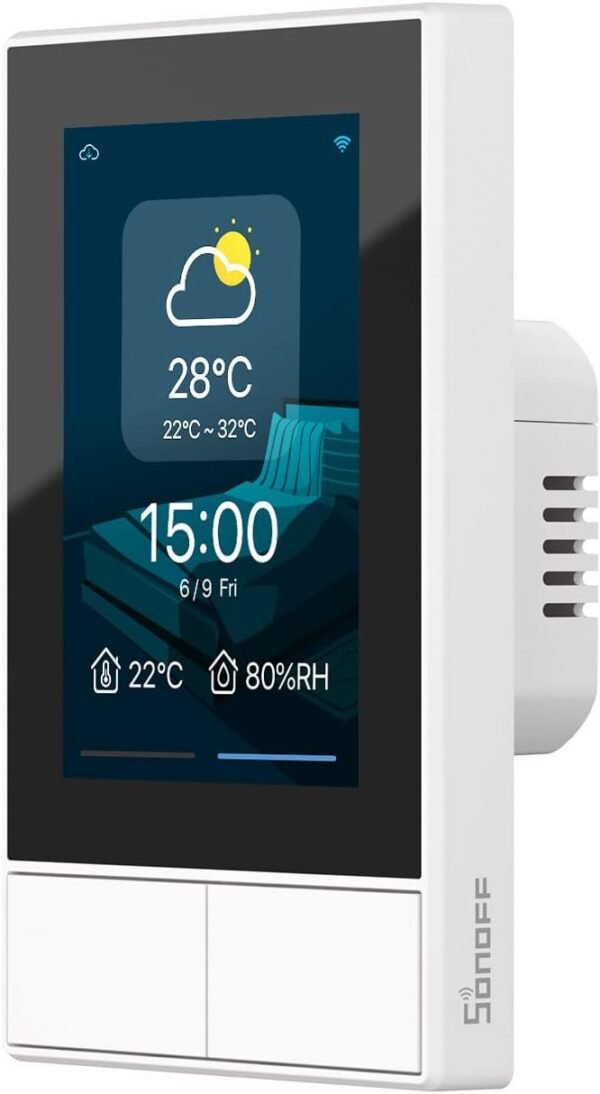 SONOFF Smart Switch, 2-Switch Panel Home Control, WiFi Smart Scene Wall Switch with Touchscreen, Smart Temperature Function, Lights Control, Compatible with Alexa and Google Home, NSPanel (1, White)