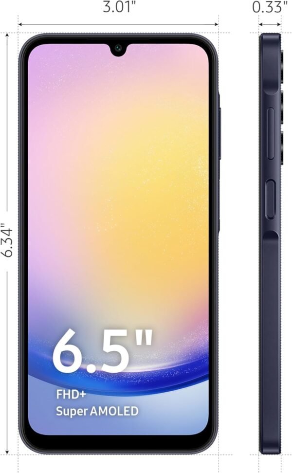 Samsung Galaxy A25 5G A256E 128GB Dual-SIM GSM Unlocked Android Smartphone (Latin Variant/US Compatible LTE) - Blue Black