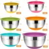 Umite Chef Mixing Bowls with Airtight Lids, 6 Piece Stainless Steel Metal Bowls, Measurement Marks & Colorful Non-Slip Bottoms Size 7, 3.5, 2.5, 2.0,1.5, 1QT, Great for Mixing & Serving