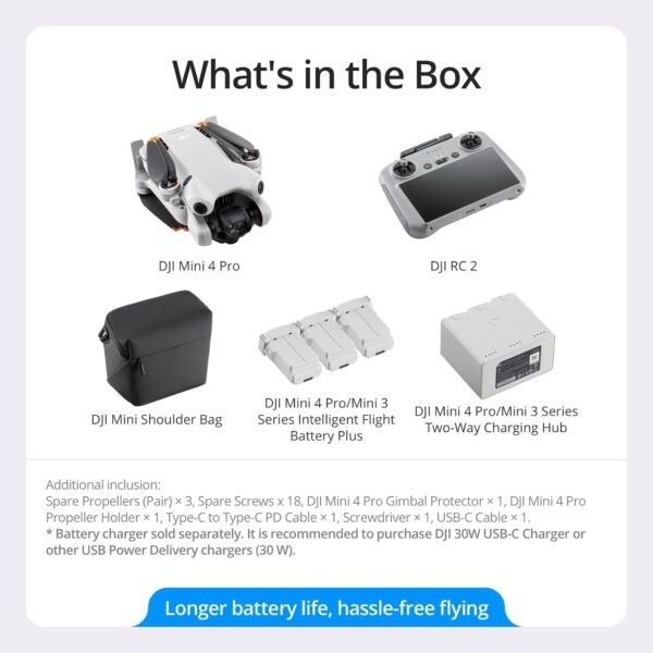 DJI Mini 4 Pro Folding Drone with RC 2 Remote (With Screen) Fly More Combo Plus, 4K HDR Video Camera for Adults, Under 249g,Omnidirectional Sensing, 3 Plus Batteries Bundle with Deco Gear Accessories