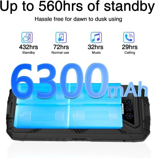 DOOGEE S41T Rugged Unlocked 2025,Android 14 6300mAh Battery,8GB+64GB,4G Dual Sim Rugged Smartphone,13MP Camera,IP68 Waterproof Cell Phone,Face Unlock,NFC/T-Mobile,Black