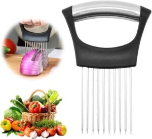 2025 New Onion Holder for Slicing, Stainless Steel Onion Slice Holder Lemon Slicer Vegetable Cutter, Kitchen Gadgets Chopper Slicing Assistant Tool for Meat, Onion, Potato, Tomato (1 Pcs)