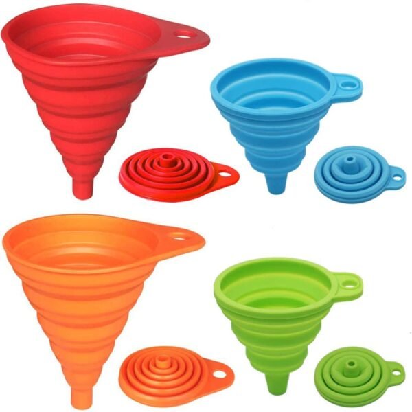 KongNai Kitchen Funnel Set 4 Pack, Small and Large, Kitchen KongNai Kitchen Funnel Set 4 Pack, Small and Large, Kitchen Gadgets Accessories Foldable Silicone Collapsible Funnels for Filling Water Bottle Liquid Transfer Food Grade