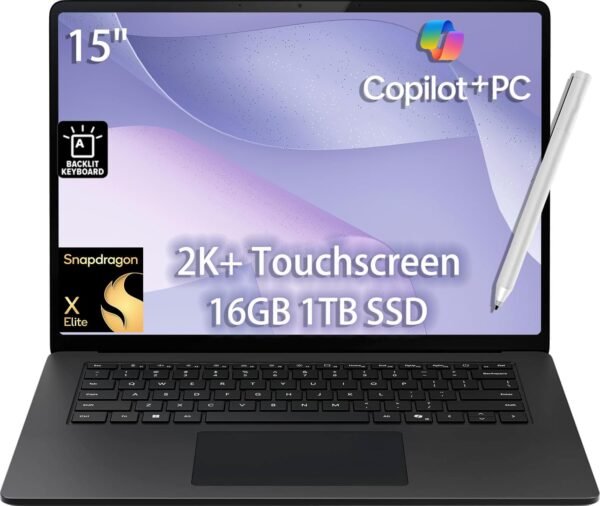 Microsoft Surface Laptop 7 AI Copilot+ PC for Business (15" 2K+ Touchscreen, Snapdragon X Elite, 16GB LPDDR5X, 1TB SSD, IST Pen), 22-Hr Long Battery Life, Backlit, Wi-Fi 7, Webcam, Win 11 Pro, Black