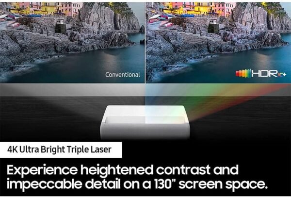SAMSUNG 130" The Premiere Ultra Short Throw 4K UHD Smart Triple Laser Projector for Home Theater, HDR, 4.2Ch Surround Sound System w/ Alexa Built-In (SP-LSP9TFAXZA, Latest Model)