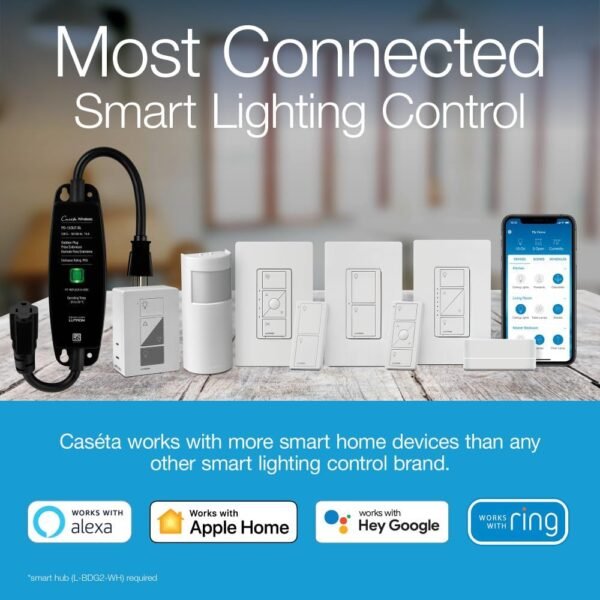 Lutron Caseta Smart Lighting Weatherproof+ Outdoor Smart Plug for Lights and Motors, Works w/ Alexa, Apple Homekit, Google Home (Hub Required), 15A LED Fixtures & 1/2 HP Motors, PD-15OUT-BL, Black