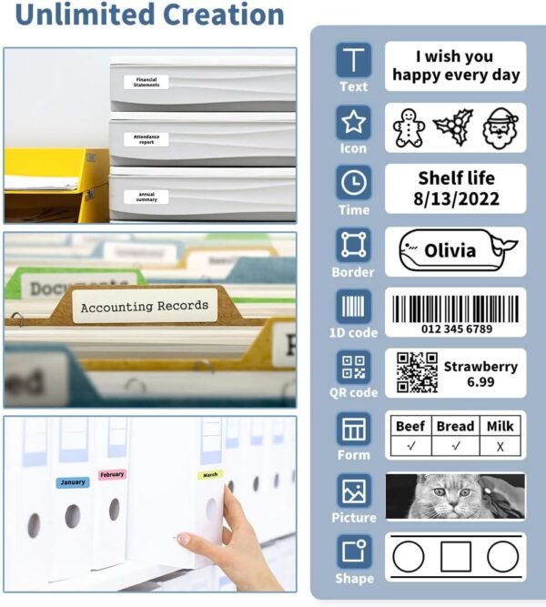 61FwRQgDgmL._AC_SL1130_.jpg Phomemo D30 Label Maker, Bluetooth Wireless Mini Pocket Smartphone Label Maker Machine, Direct Thermal Printer Rechargeable Labeler for Home Office Labeler, Works with Tablet, Phones