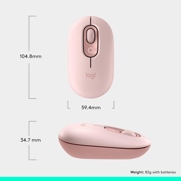 Logitech POP Mouse, Compact and Portable Wireless Bluetooth Mouse with Programmable Buttons and Quiet Clicks, Easy-Switch Between up to 3 Devices, Laptop, Tablet, PC - Rose
