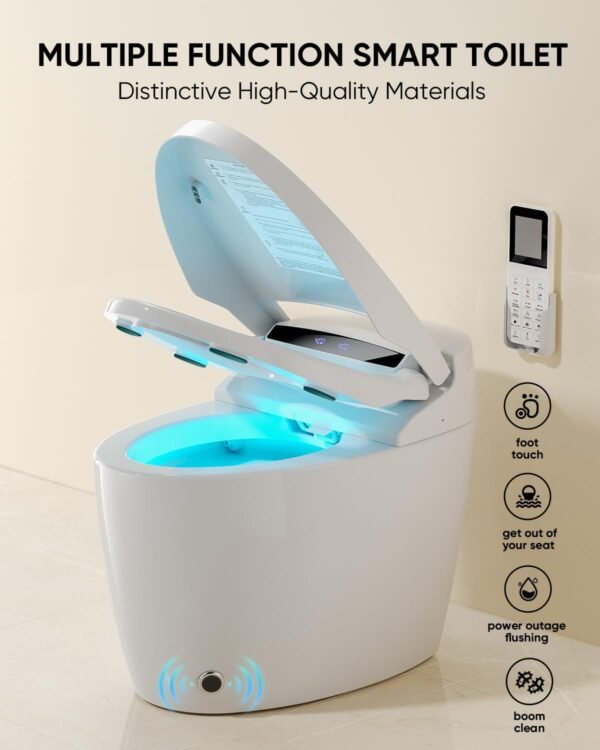 Smart Toilet,Tankless Toilet with Warm Water Sprayer and Dryer, Foot Sensor Operation,Bidet with Heated Seat Smart with Bidet Built In Fahrenheit LED Display