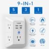 5 Outlet Extender Multi Plug Wall Outlets with 4 USB Charging Ports (1 USB C Outlet), 3 Sided 1680J Surge Protector Power Strip USB Wall Charger for Home, Office, Travel, ETL Listed, White