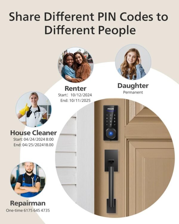 Philips Wi-Fi Smart Lock with Handle, Keyless Entry Keypad Door Lock with Handle, Front Door Deadbolt Set with WiFi Gateway, App Control, Fingerprint Unlock, PIN Code Unlock, Auto Locking