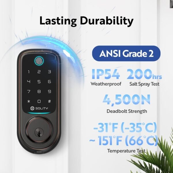 Solity No-Hub Smart Digital Door Lock, Designed in Korea, Keyless Entry, Wi-Fi, Remote Control, Touchscreen Keypad, Auto Lock, IP54 Waterproof GT10BK Biometric (GT10BK_ORB)