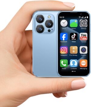 V-18pro Mini Smartphone for Kids, Unlocked, 2GB+16GB, Blue, 3.0" HD Touch Screen, Quad Core, Dual Sim, Face ID, 3MP+5MP Camera, Compact Mobile Phone