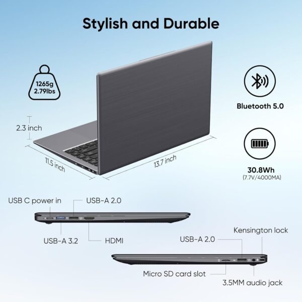 14.1" Windows 11 Pro Laptop Computer 8GB RAM 128GB SSD, Intel Celeron N5095(4C4T, up to 2.9Ghz) IPS Display, HDMI, Dual Band WiFi, BT5.0 Light and Thin Notebook PC for Work, School Student