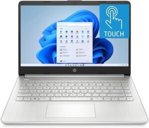 HP 14" HD Touchscreen Laptop, Windows 11, Intel Celeron Dual-Core Processor Up to 2.60GHz, 4GB RAM, 64GB SSD, Webcam, Dale Sliver (Renewed)