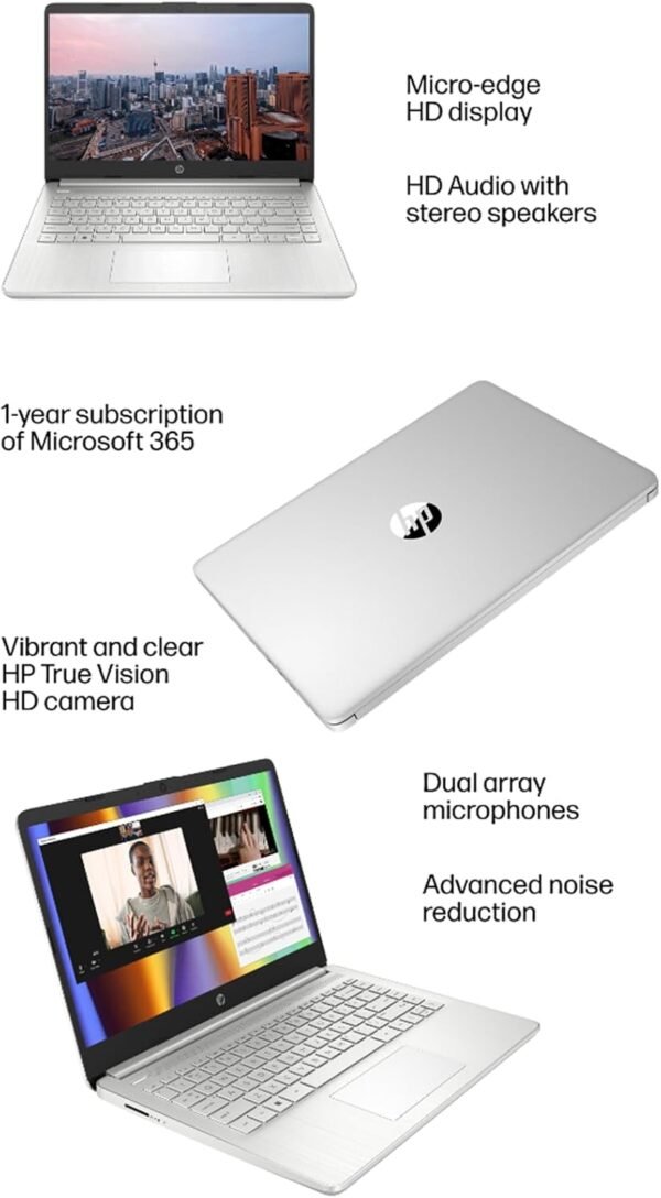 HP 14 Laptop (14" Anti-glare, Intel Celeron N4120, 16GB RAM, 256GB Storage (128GB eMMC + 128GB IST SD Card)) School & Business, 11Hr Battery Life, 1-Year Office 365, Win 11 Home S w/AI Copilot, Silver
