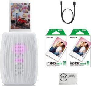 Fujifilm INSTAX Mini Link 3 Smartphone Printer | Clay White Bundled INSTAX Mini Instant Film | 20 Exposures + Microfiber Cleaning Cloth (3 Items)