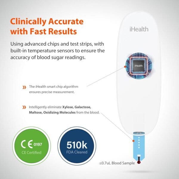 iHealth Gluco+ Wireless Smart Blood Glucose Monitor Kit with Free App, 100 Glucometer Strips, 100 Lancets, 1 Blood Sugar Monitor, 1 Lancing Device, Portable Diabetes Testing Kit for Home Use