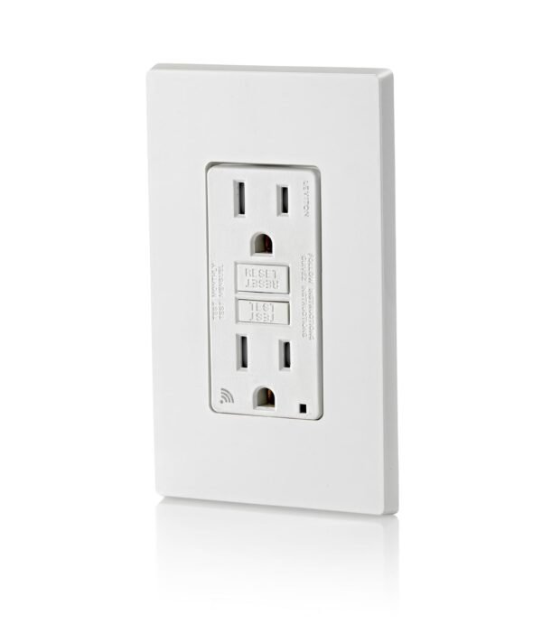 Leviton Smart GFCI, 15 Amp, Self Test, Tamper-Resistant with LED Indicator Light, Send Notifications Directly to Your Smartphone, D2GF1-KW, White