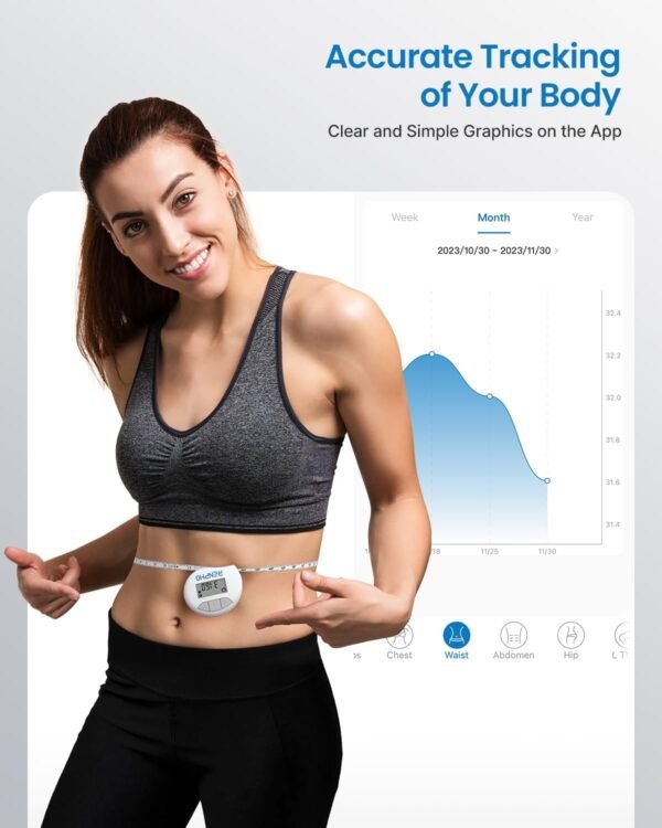 61gMTUcuYjL._AC_SL1500_.jpg RENPHO Body Measuring Tape, Smart Tape Measure for Weight Loss, Bluetooth Fitness Equipment with App, Measuring Waist, Hip, Bust, Arms, Muscle Gain, Retractable, 60in /150cm, White
