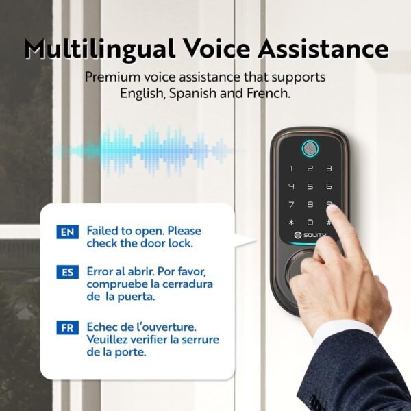 Solity No-Hub Smart Digital Door Lock, Designed in Korea, Keyless Entry, Wi-Fi, Remote Control, Touchscreen Keypad, Auto Lock, IP54 Waterproof GT10BK Biometric (GT10BK_ORB)