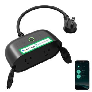 GHome Smart Outdoor Smart Plug, Smart Home Wi-Fi Outlet with 2 Sockets, IP64 Weather Resistance, Compatible with Alexa, Google Home & SmartThings, No Hub Required