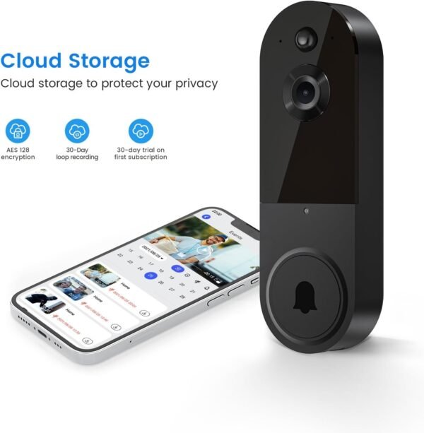 Wireless 1080p Video Doorbell Camera, AI Human Detection, Live View, 2-Way Audio Included Chime, Night Vision, 2.4G Wi-Fi, Cloud Storage, Indoor/Outdoor Surveillance Cam (Black)