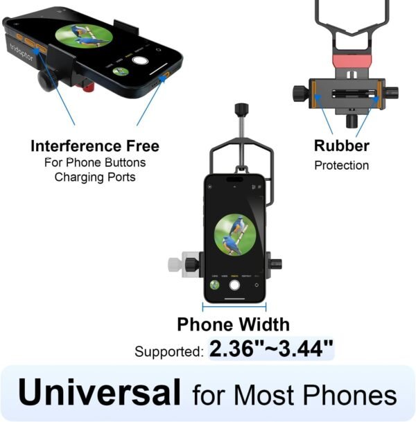 tridaptor - Universal Phone Scope Digiscoping Adapter|High-Precision XYZ Metal Telescope Mount 3-Axis Smartphone Holder for Spotting Scope Monocular Binos|Fits All Cell Phone Camera/Max 2.4" Eyepiece