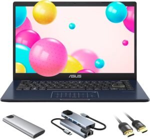 ASUS 14" FHD Linux Laptop, 4-Core Intel N6000 Processor, 4GB RAM, 64GB eMMC Storage + 256GB Portable SSD, Numeric Keypad, HDMI, Webcam, USB HUB+HDMI Cable, Linux Ubuntu OS
