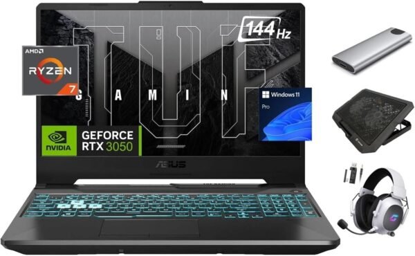 ASUS TUF 2024 A15 Gaming Laptop, 15.6" 144Hz FHD, 8-Core Ryzen 7 7435HS (Beats i7-13620H), NVIDIA RTX 3050 GPU, 64GB RAM, 2TB SSD + 256GB Portable SSD, RGB KB, RJ45, Keypad, Gamer Bundle, Win 11 Pro