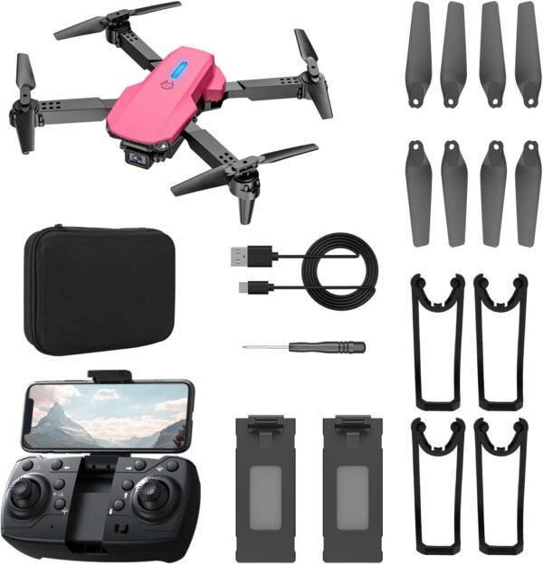 Drone with Camera 1080P for Kids Foldable Mini Drone for Kids Adults Beginners Boys Toys One Key Take Off/Landing Turn Over Gifts for Boys Pink