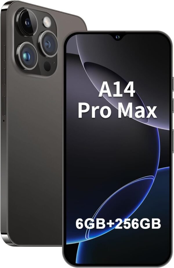 Unlocked Android Phone A14 pro max Smartphone 6GB+256GB Cell Phone 24MP+50MP Camera Pixels 5000mAh Battery for Extended Standby 6.8-inch HD Screen Mobile Phone 5G Dual SIM (Black)