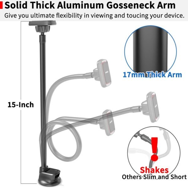 APPS2Car Magnetic Car Phone Holder Mount [Flexible Long Arm] Anti-Shake Windshield Phone Mount [6 Strong Magnets] Cell Phone Holder for Car [Case Friendly] Compatible with iPhone Smartphones Tablets
