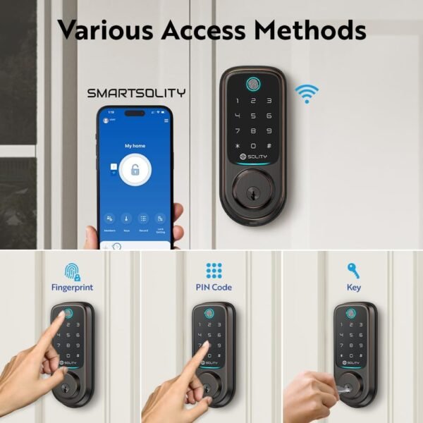 Solity No-Hub Smart Digital Door Lock, Designed in Korea, Keyless Entry, Wi-Fi, Remote Control, Touchscreen Keypad, Auto Lock, IP54 Waterproof GT10BK Biometric (GT10BK_ORB)