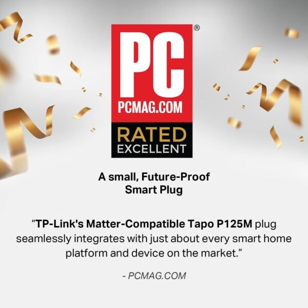TP-Link Tapo Matter Supported Smart Plug Mini, Compact Design, 15A/1800W Max, Super Easy Setup, Works with Apple Home, Alexa & Google Home, UL Certified, 2.4G Wi-Fi Only, White, Tapo P125M(3-Pack)