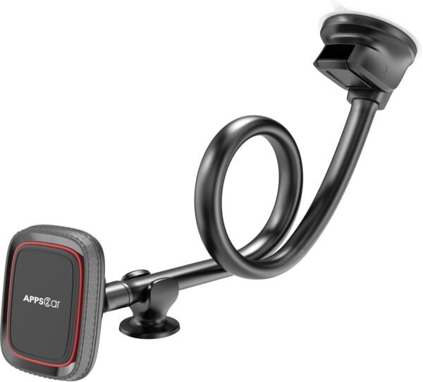 APPS2Car Magnetic Car Phone Holder Mount [Flexible Long Arm] Anti-Shake Windshield Phone Mount [6 Strong Magnets] Cell Phone Holder for Car [Case Friendly] Compatible with iPhone Smartphones Tablets