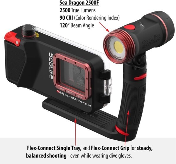 SeaLife SportDiver Ultra Underwater Smartphone Scuba Housing & Sea Dragon 2500 Lumen Light, Waterproof Photography, Easy Camera Controls, Fits Most Phones
