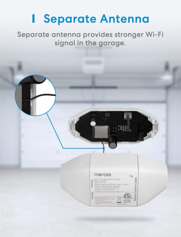 meross Smart Garage Door Opener Remote, Compatible with Apple HomeKit, Amazon Alexa, Google Assistant, SmartThings, Multiple Notification Modes, No Hub Needed