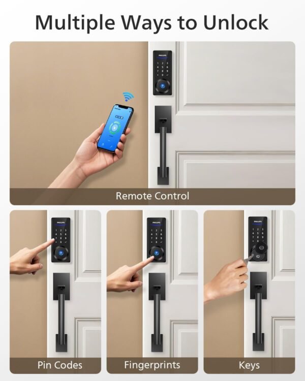 Philips Wi-Fi Smart Lock with Handle, Keyless Entry Keypad Door Lock with Handle, Front Door Deadbolt Set with WiFi Gateway, App Control, Fingerprint Unlock, PIN Code Unlock, Auto Locking