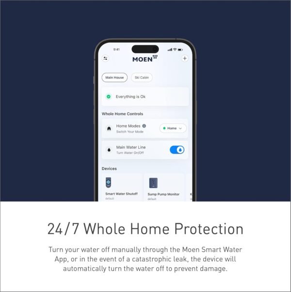 Moen 900-001 Flo Smart Water Monitor and Automatic Shutoff Sensor, Wi-Fi Water Leak Detector for 3/4-Inch Diameter Pipe