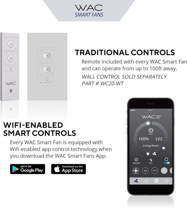 WAC Smart Fans Mocha XL Indoor and Outdoor 8-Blade Smart Home Ceiling Fan 66in Matte Black with 3000K LED Light Kit and Remote Control works with Alexa and iOS or Android App